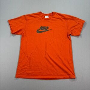 Vintage Y2K Nike T-Shirt Men's Large Orange Center Big Swoosh Spell Out Athletic